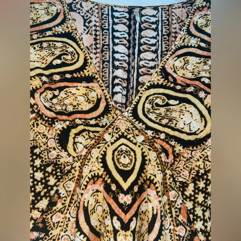 Free People Wild & Free Long Sleeve Print Crop Top V-Neck Boho Size Small